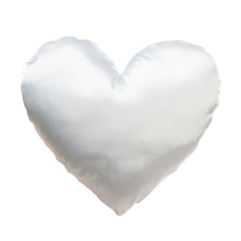 White silk pillow in the shape of heart isolated on white