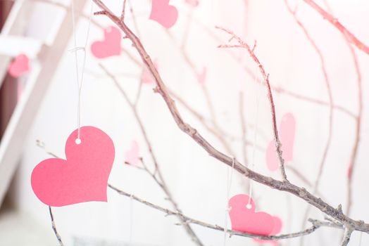 pink hearts hanging on a tree