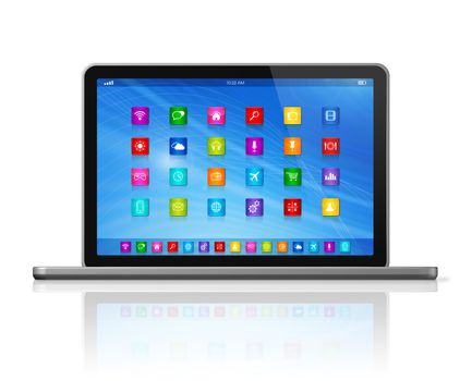 3D Laptop Computer - apps icons interface - isolated on white with clipping path