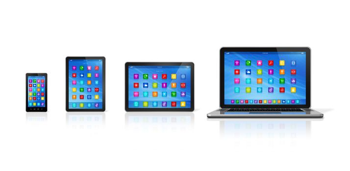 3D Smartphone, Digital Tablet Computer and Laptop isolated on white with clipping path