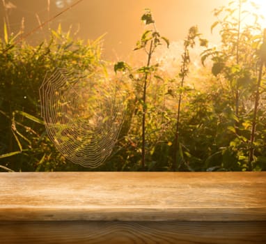 Empty table and autumn background