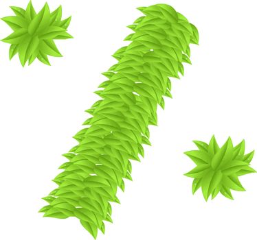 Symbol of percent made of leaves for discounts isolated on a white background