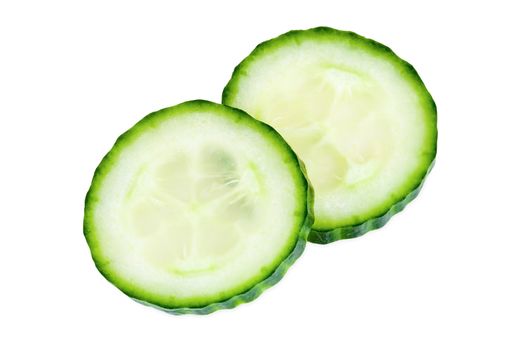 Slices of cucumber isolated on white background with clipping path