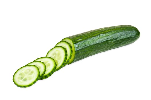 Cut cucumber isolated on white background with clipping path