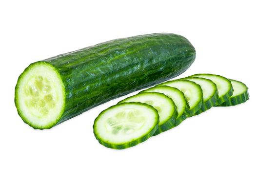 Cut cucumber isolated on white background with clipping path