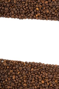 A lot of coffee beans on a white background