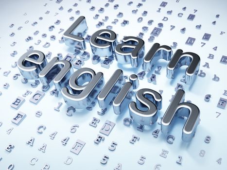 Education concept: Silver Learn English on digital background, 3d render