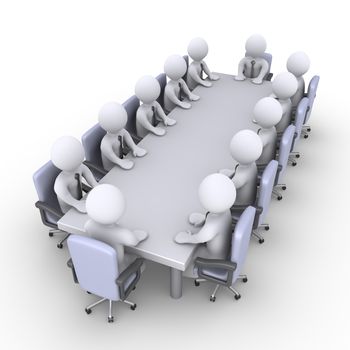 3d businessmen sitting across a table as in a meeting