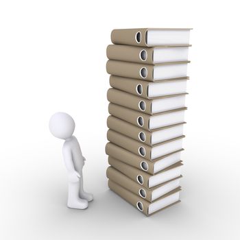 3d person looking up at a big pile of folders