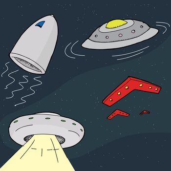 Cartoon unidentified flying objects and spaceships