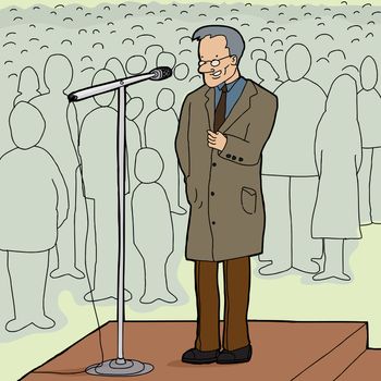 Mature man with microphone talking to audience