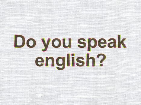 Education concept: CMYK Do you speak English? on linen fabric texture background, 3d render