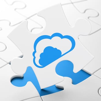 Cloud technology concept: Cloud on White puzzle pieces background, 3d render
