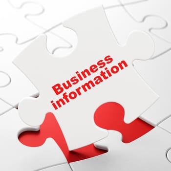 Finance concept: Business Information on White puzzle pieces background, 3d render