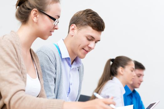 portrait of students in the classroom, teaching at the University of