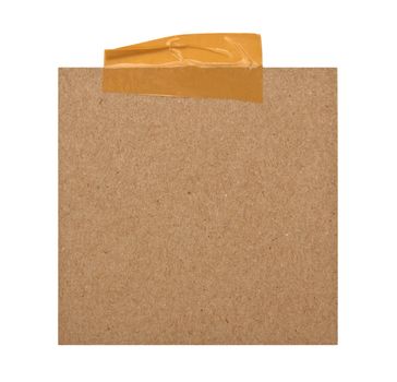close up of a brown note paper on white background