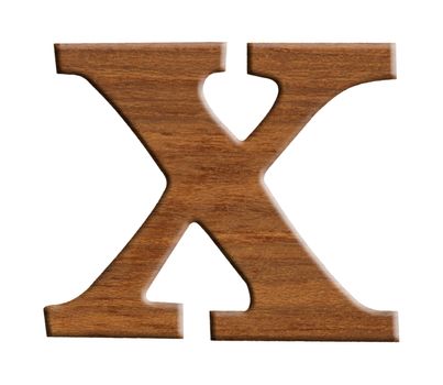 Alphabet made from wood, isolated on white background.