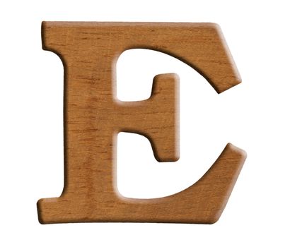 Alphabet made from wood, isolated on white background.