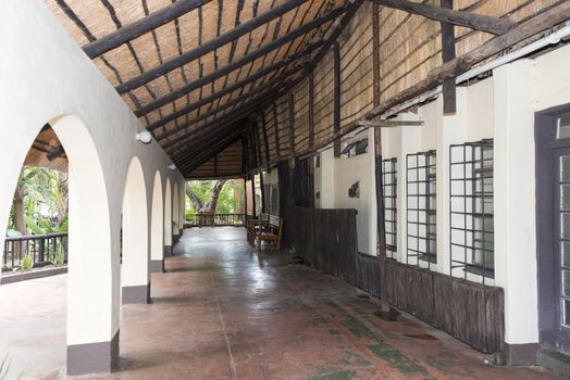 lodge in south africa with bamboo furniture and straw made roof