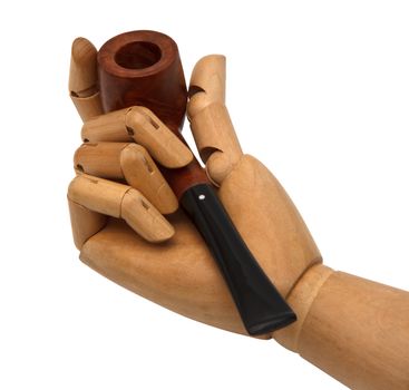 wooden hand holding pipe