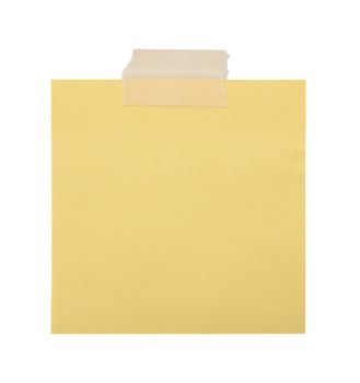 close up of a yellow note paper on white background 