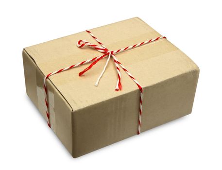 Close brown paper box on white