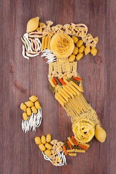 Map of Italy made of different varieties of pasta