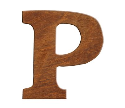Alphabet made from wood, isolated on white background.