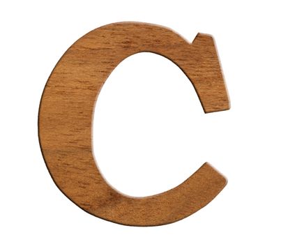 Alphabet made from wood, isolated on white background.
