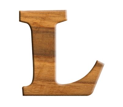 Alphabet made from wood, isolated on white background.