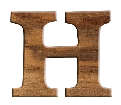 Alphabet made from wood, isolated on white background.