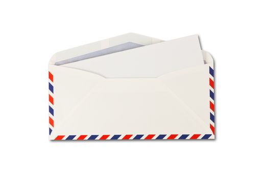 open Envelope by air mail and paper isolated on white background