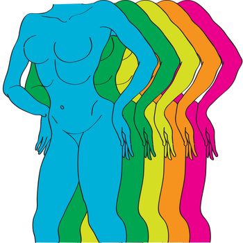 Woman silhouettes series, multicolored hand drawn illustration 