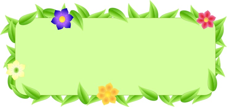 Green border made of leaves and flowers with space text with green background