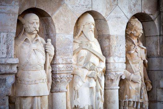 Noble knights statues at Buda Castle in Budapest, Hungary