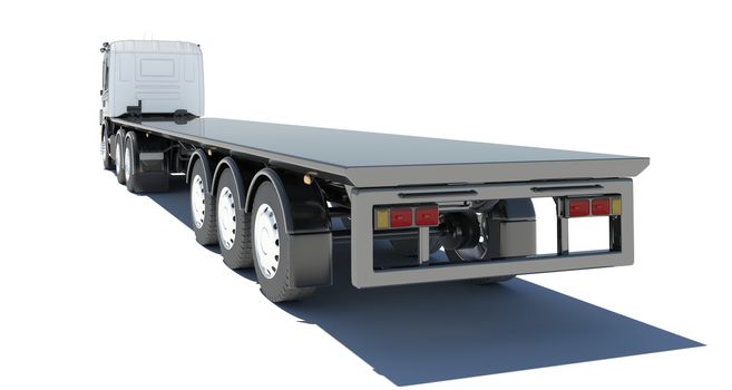 Truck with semitrailer platform. Rear view. Isolated render on a white background