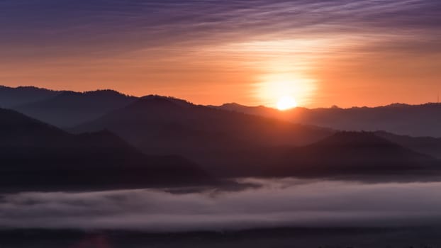 Landscape of Mountain views and Sunrise at Yun Lai Viewpoint,Pai Chiangmai Thailand