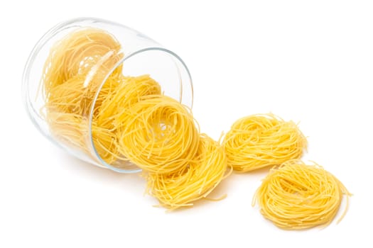 pasta in glass jar on a white background