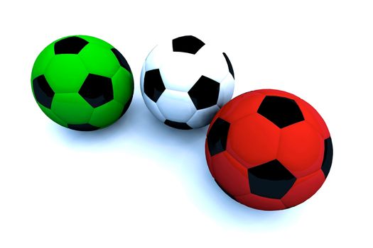 Green, white and red soccer balls