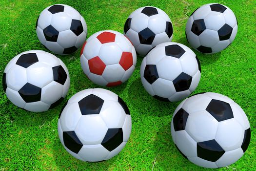 Soccer balls on grass