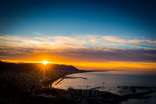 View of Salerno bay from the freeway at sunrise