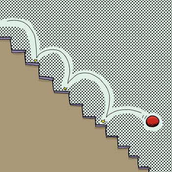 Bouncing ball on stairway over dotted background