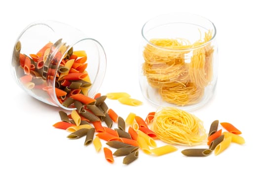 pasta in glass jar on a white background