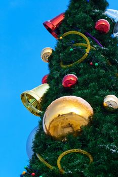 gold and red ball on the Christmas tree