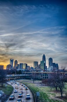 sunset over city of charlotte north carolina