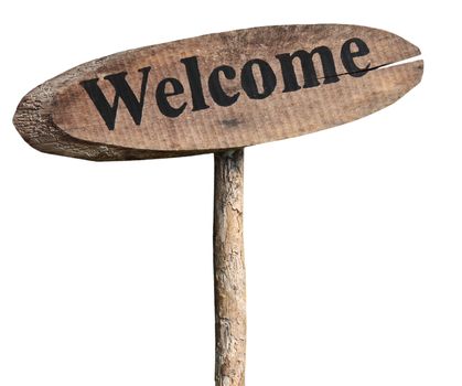 Wooden welcome sign on a white background