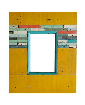 old colorful wooden frame on white