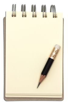 notebook and blank paper with short pencil.