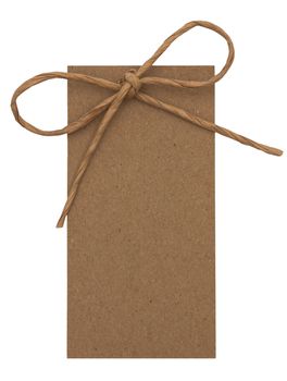 close up of card note with paper ribbon on white background