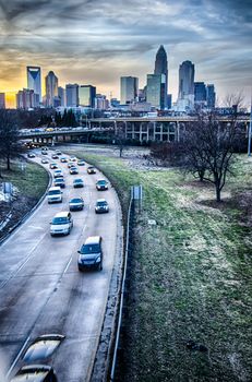 sunset over city of charlotte north carolina